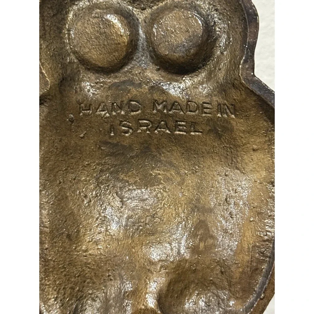 Vintage Owl Bookend Handmade Brass Bluish Green Eyes